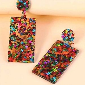 🌈  Geometric Star Confetti Acrylic Dangle Earrings NEW!
